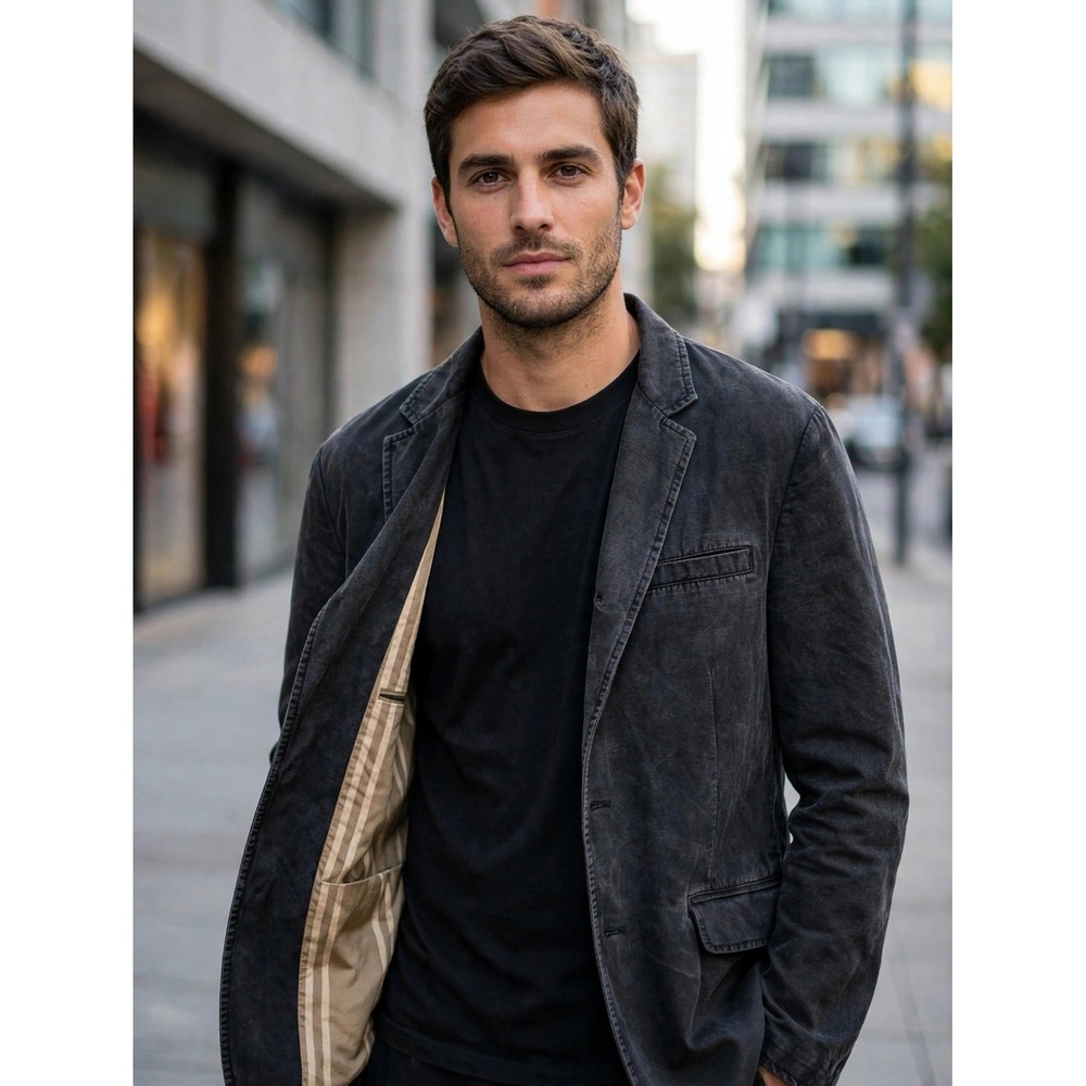Rag & Bone Mens 38 Cotton Linen Blazer Jacket Charcoal Black Made in USA